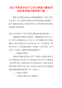 安全生产工作大排查大整治活动具体实施方案2022年度范例5篇