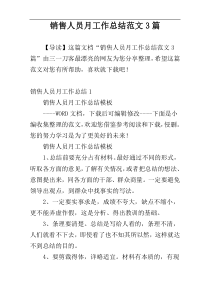 销售人员月工作总结范文3篇
