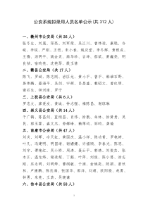 公安系统拟录用人员名单公示(共312人)