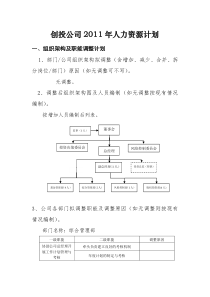 创投公司XXXX年人力资源计划