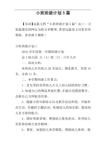 小班班级计划5篇
