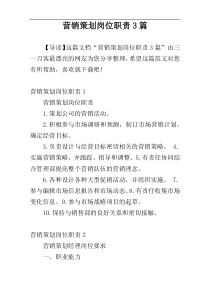 营销策划岗位职责3篇