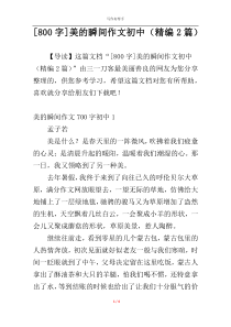 [800字]美的瞬间作文初中（精编2篇）