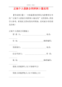 正规个人借款合同样例3篇实用