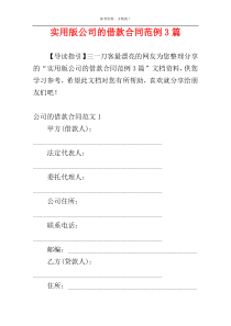 实用版公司的借款合同范例3篇
