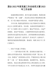 国企2022年度党建工作总结范文暨2023年工作安排