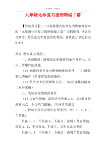 九年级化学复习提纲精编3篇