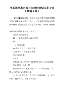 美联国际家居城开业活动策划方案实例【精编4篇】