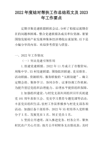 2022年度结对帮扶工作总结范文及2023年工作要点