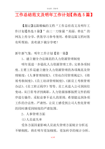 工作总结范文及明年工作计划【热选5篇】