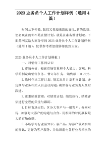 2023业务员个人工作计划样例（通用4篇）