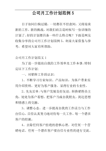 公司月工作计划范例5