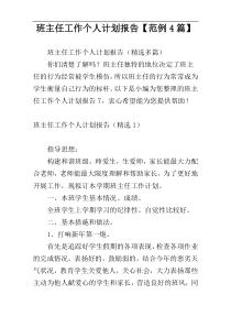 班主任工作个人计划报告【范例4篇】