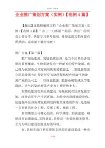 企业推广策划方案（实例）【范例4篇】