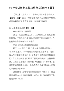 it行业试用期工作总结范文【通用4篇】