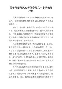 关于师德师风心得体会范文中小学教师样例