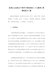 县委办公室党办干部学习贯彻党的二20十大精神心得感悟范文2篇
