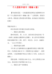 个人借款申请书（精编4篇）