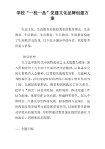 学校“一校一品”党建文化品牌创建方案