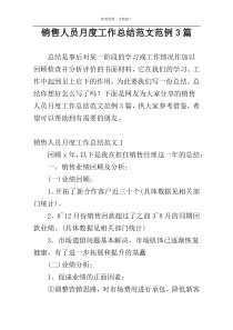 销售人员月度工作总结范文范例3篇