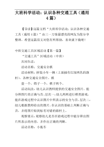 大班科学活动：认识各种交通工具（通用4篇）