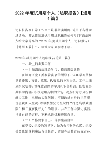 2022年度试用期个人（述职报告）【通用4篇】
