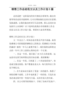 销售工作总结范文以及工作计划5篇