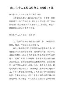 班主任个人工作总结范文（精编7）篇