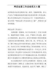网店运营工作总结范文5篇