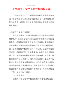小学班主任安全工作计划精编3篇