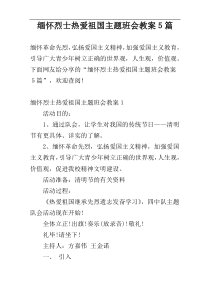 缅怀烈士热爱祖国主题班会教案５篇