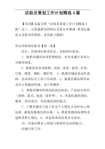 店助及策划工作计划精选4篇