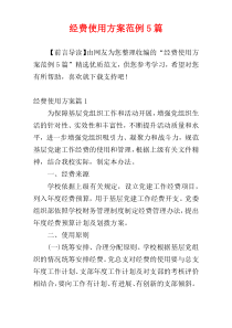 经费使用方案范例5篇