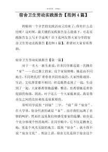 宿舍卫生劳动实践报告【范例4篇】