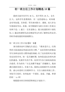初一班主任工作计划精选10篇