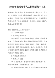 2022年度助理个人工作计划范本5篇