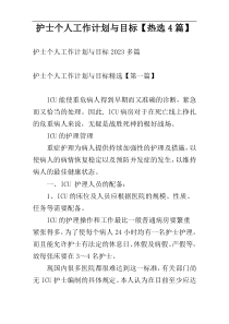 护士个人工作计划与目标【热选4篇】