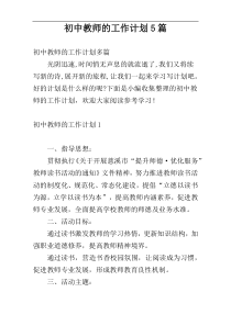 初中教师的工作计划5篇