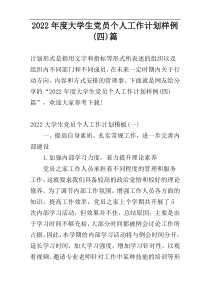 2022年度大学生党员个人工作计划样例(四)篇