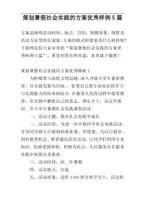 策划暑假社会实践的方案优秀样例5篇