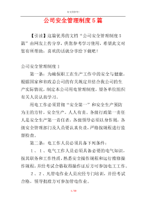 公司安全管理制度5篇