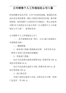 公司销售个人工作规划怎么写5篇