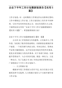 企业下半年工作计划最新版报告【实用5篇】