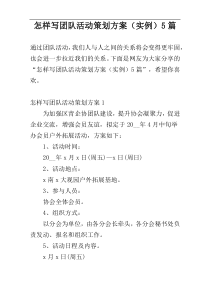 怎样写团队活动策划方案（实例）5篇