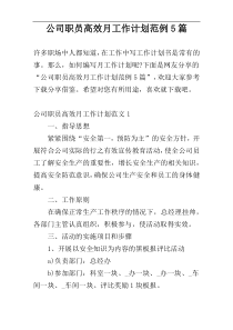 公司职员高效月工作计划范例5篇