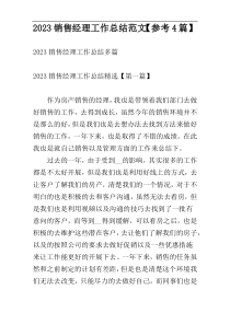 2023销售经理工作总结范文【参考4篇】