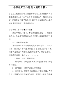 小学教师工作计划（通用5篇）