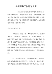 公司财务工作计划5篇