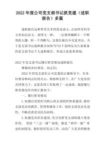 2022年度公司党支部书记抓党建（述职报告）多篇