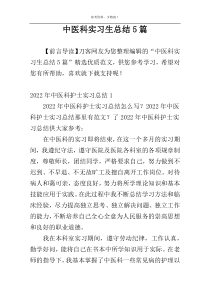 中医科实习生总结5篇